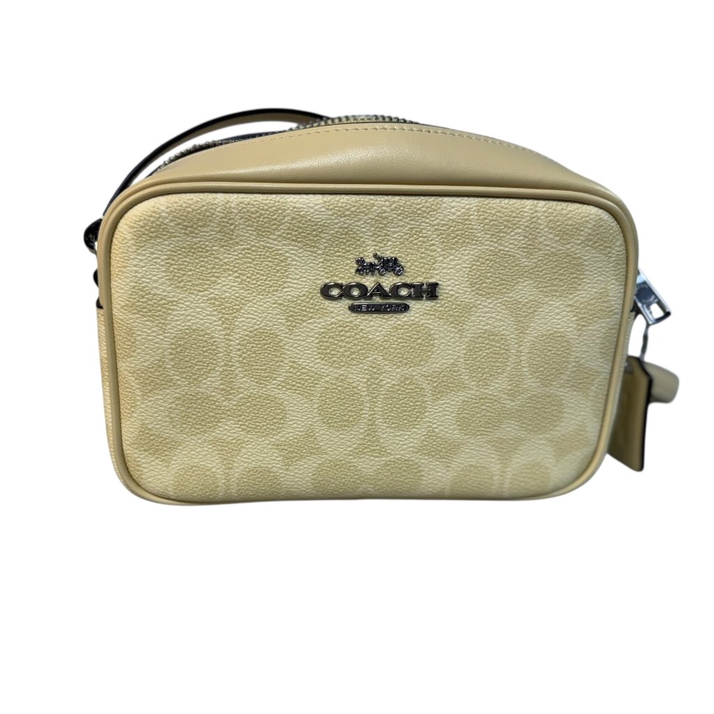 Nwt Coach Cqa38 Mini Jamie Camera Bag W/ Flora Print Pebble Leather -Silver/Hay